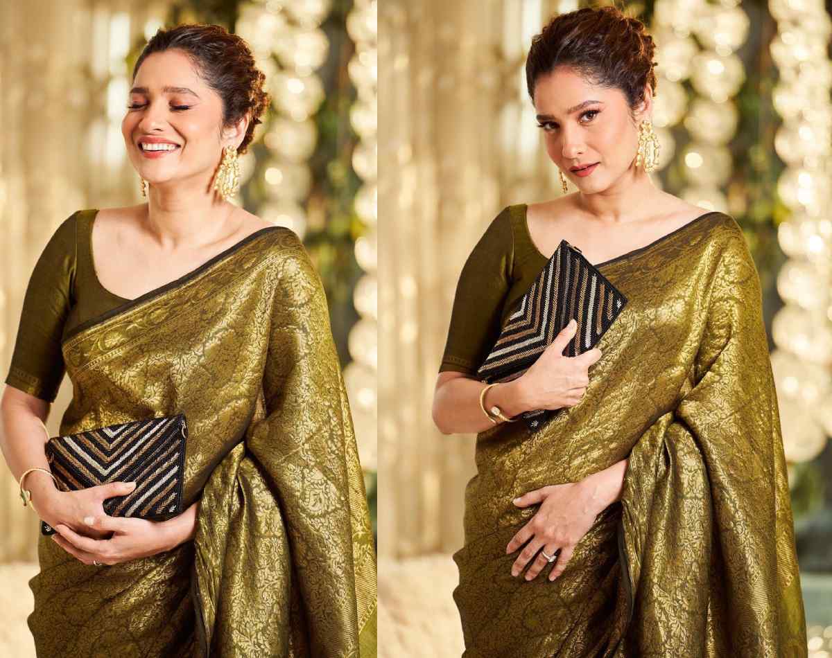 Ankita Lokhande Photoshoot in a Golden Saree