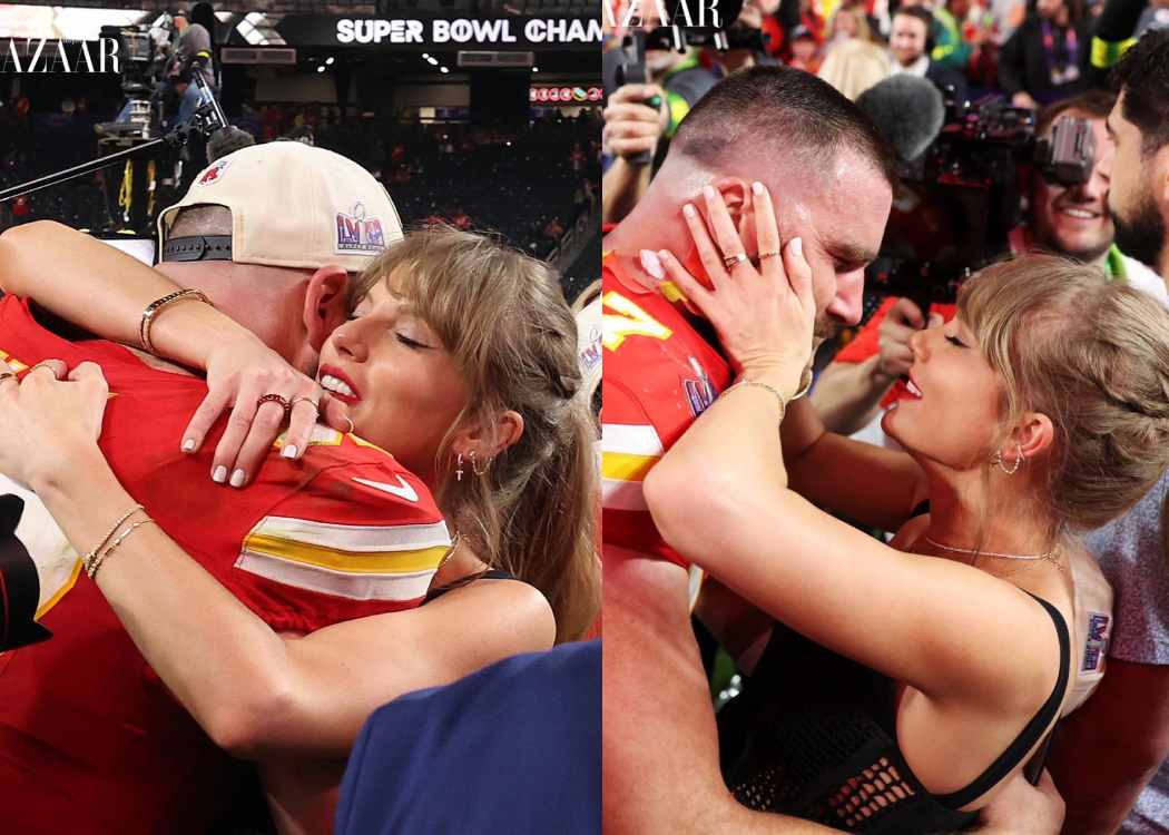 Taylor Swift and Travis Kelce Post-Victory Kiss and Hug