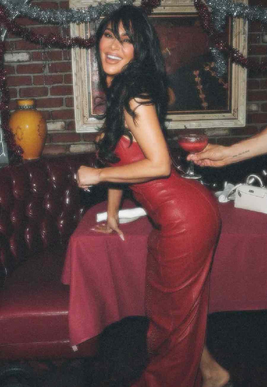 Kim Kardashian Red Leather Dress Broken Foot Dinner