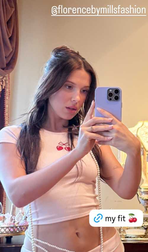 Millie Bobby Brown Flaunts Pearl Crop Top in New Look