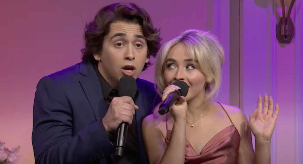 Marcello Hernández, Sabrina Carpenter & Pedro Pascal in SNL50