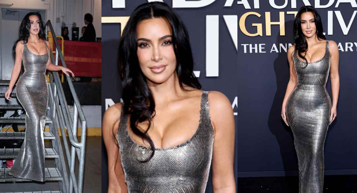 Kim Kardashian's Silver Gown at SNL 50th Anniversary Special