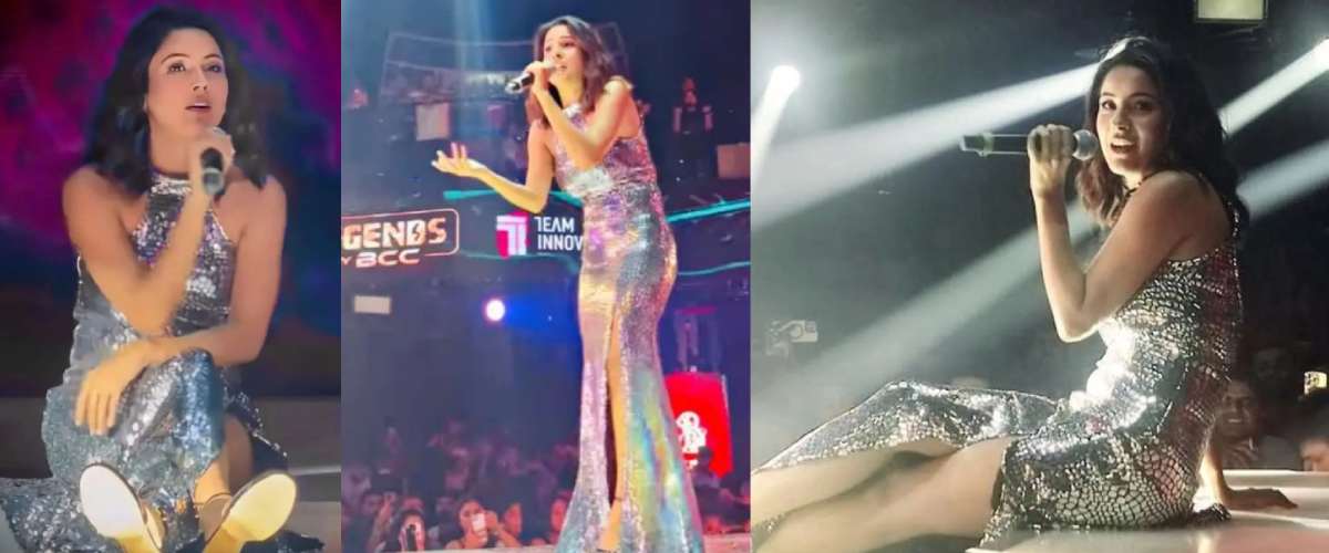Shehnaaz Gill Mesmerizes Fans at Sold-Out Dubai Concert with Stunning Appearance in Silver Thigh-High Slit Gown