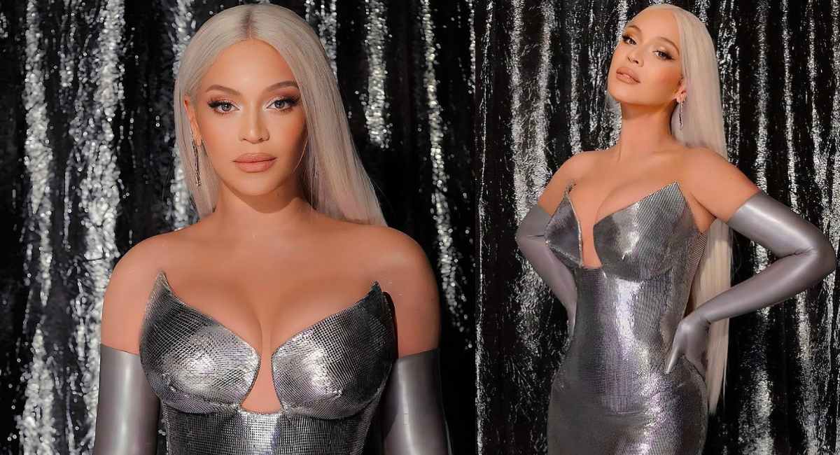 Beyonce arrives at the Renaissance film premiere in platinum colored dress