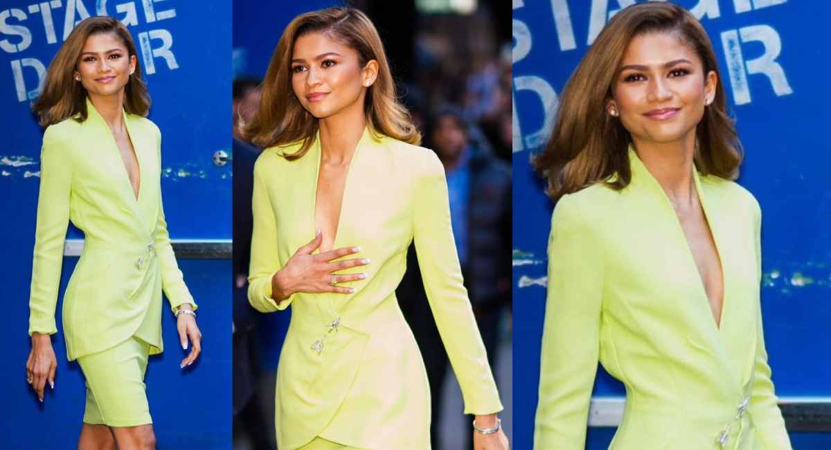 Zendayas Neon Green Pantsuit on Live with Kelly and Mark