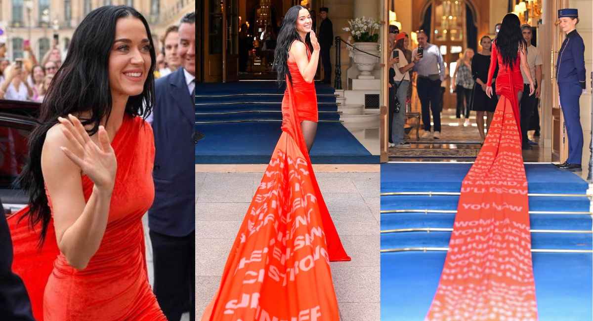 Katy Perry 200-Yard Train Dress in Paris